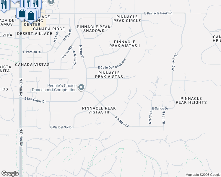 map of restaurants, bars, coffee shops, grocery stores, and more near 9458 East Sands Drive in Scottsdale