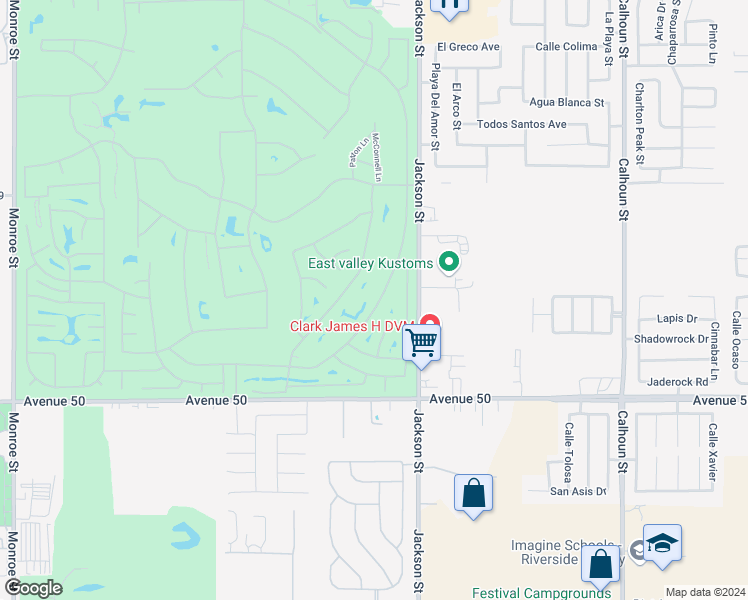 map of restaurants, bars, coffee shops, grocery stores, and more near 49535 Redford Way in Indio