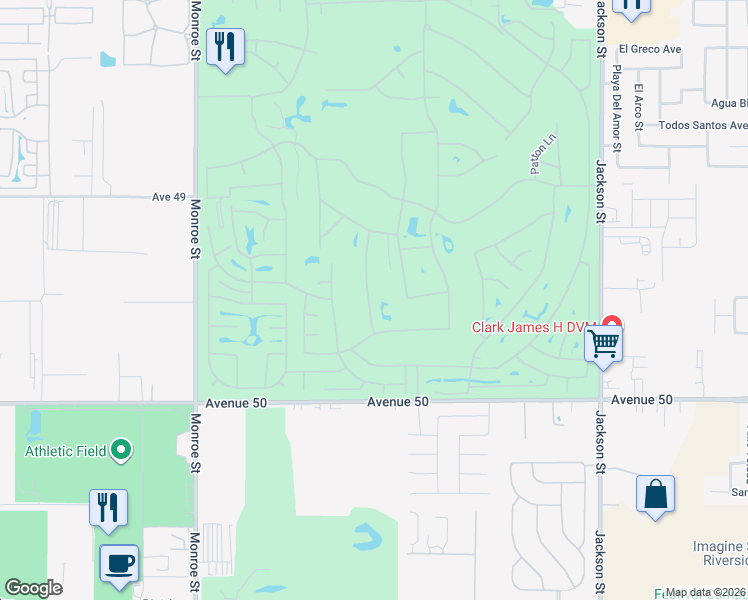 map of restaurants, bars, coffee shops, grocery stores, and more near 49504 Douglas Street in Indio