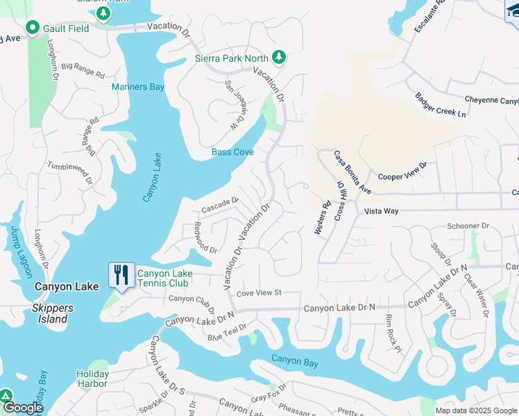 map of restaurants, bars, coffee shops, grocery stores, and more near 29731 Bonanza Place in Canyon Lake
