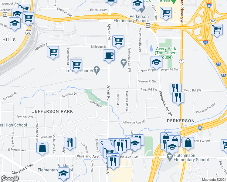 map of restaurants, bars, coffee shops, grocery stores, and more near 880 Pegg Road in Atlanta