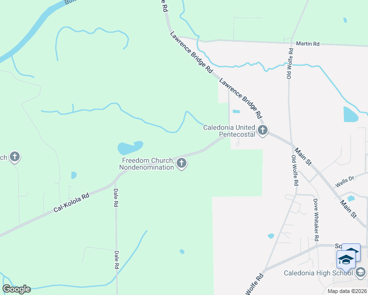 map of restaurants, bars, coffee shops, grocery stores, and more near 5463 Cal Kolola Road in Caledonia
