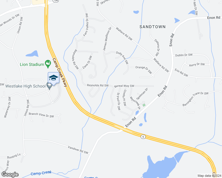 map of restaurants, bars, coffee shops, grocery stores, and more near 5571 Boreal Way Southwest in Atlanta