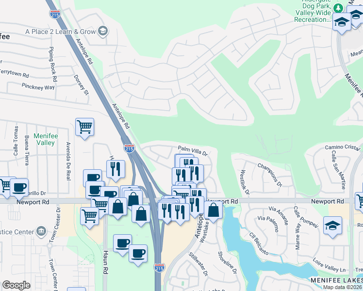 map of restaurants, bars, coffee shops, grocery stores, and more near 28097 Lemonwood Drive in Menifee