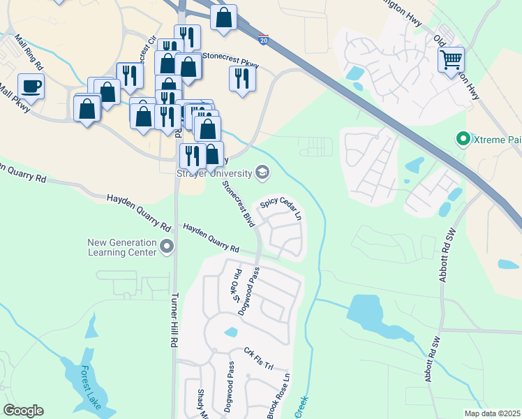 map of restaurants, bars, coffee shops, grocery stores, and more near 3137 Spicy Cedar Lane in Stonecrest