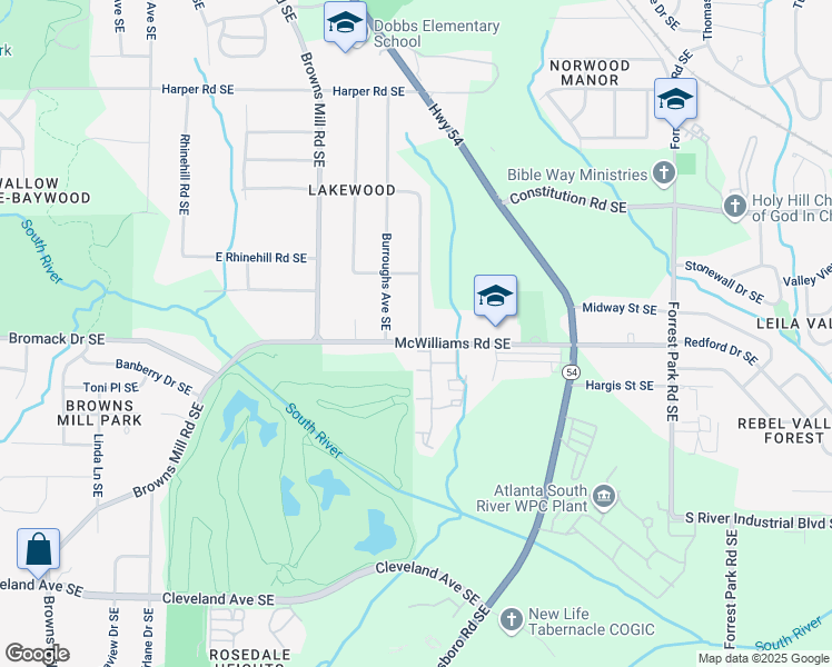 map of restaurants, bars, coffee shops, grocery stores, and more near 568 McWilliams Road in Atlanta