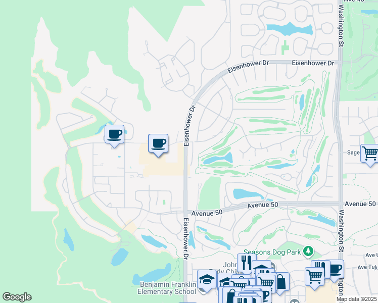 map of restaurants, bars, coffee shops, grocery stores, and more near 49415 Avenue Club La Quinta in La Quinta