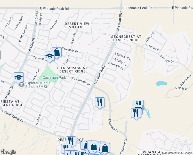 map of restaurants, bars, coffee shops, grocery stores, and more near 22254 North Tatum Boulevard in Phoenix