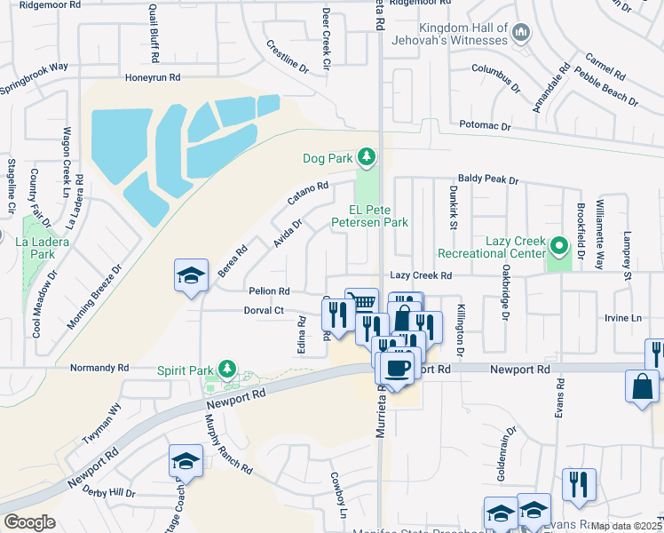 map of restaurants, bars, coffee shops, grocery stores, and more near 29736 Gifhorn Road in Menifee