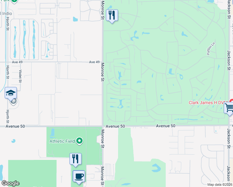 map of restaurants, bars, coffee shops, grocery stores, and more near 82154 Travolta Avenue in Indio