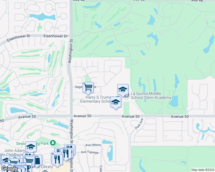 map of restaurants, bars, coffee shops, grocery stores, and more near 78805 Vía Ventana in La Quinta