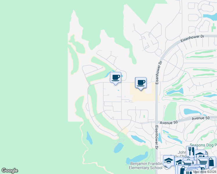 map of restaurants, bars, coffee shops, grocery stores, and more near 77315 Avenue Fernando in La Quinta