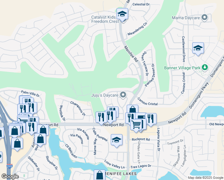 map of restaurants, bars, coffee shops, grocery stores, and more near 29839 Camino Cristal in Menifee