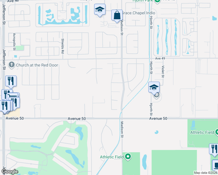 map of restaurants, bars, coffee shops, grocery stores, and more near 49481 Rock Rose Drive in Indio