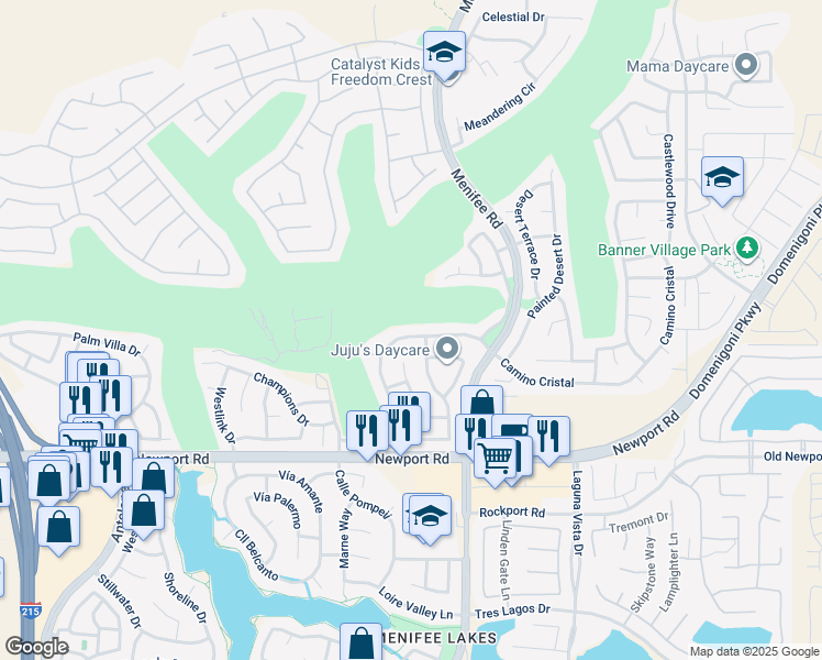 map of restaurants, bars, coffee shops, grocery stores, and more near 29835 Camino Cristal in Menifee