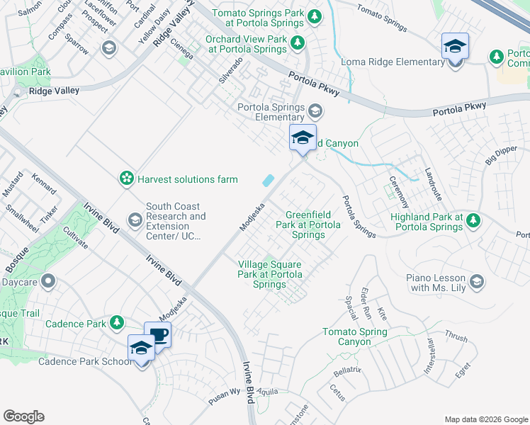 map of restaurants, bars, coffee shops, grocery stores, and more near 402 Trailblaze in Irvine