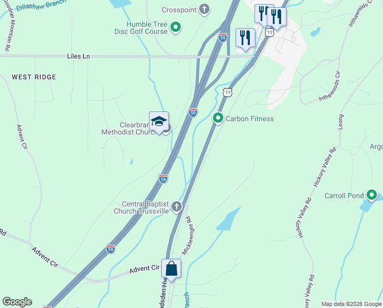 map of restaurants, bars, coffee shops, grocery stores, and more near 8764-8998 U.S. 11 in Trussville