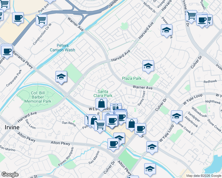 map of restaurants, bars, coffee shops, grocery stores, and more near 802 Marinella Aisle in Irvine