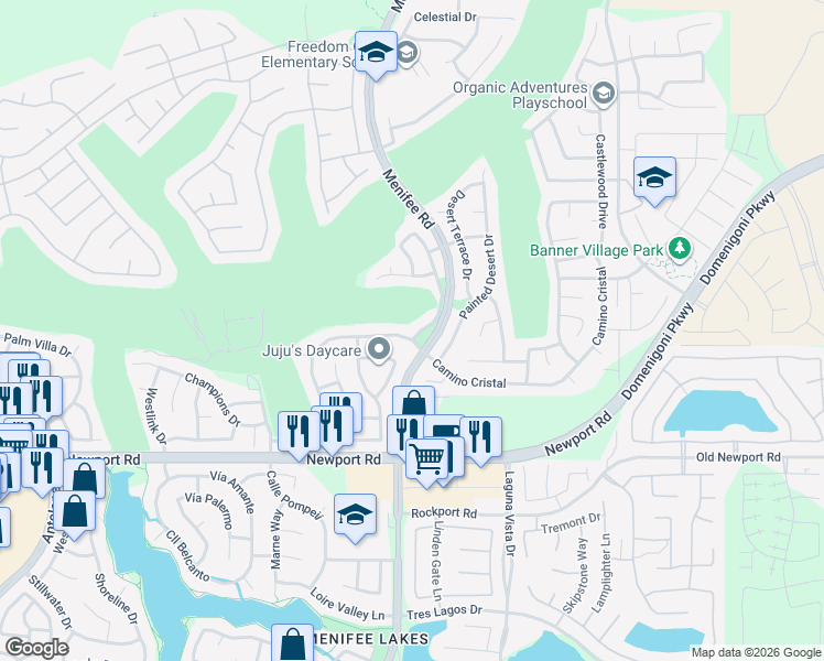 map of restaurants, bars, coffee shops, grocery stores, and more near 29757 Camino Pepita in Menifee