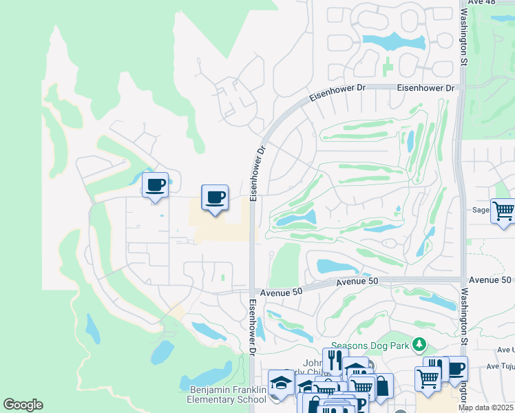 map of restaurants, bars, coffee shops, grocery stores, and more near 49435 Avenue Club La Quinta in La Quinta