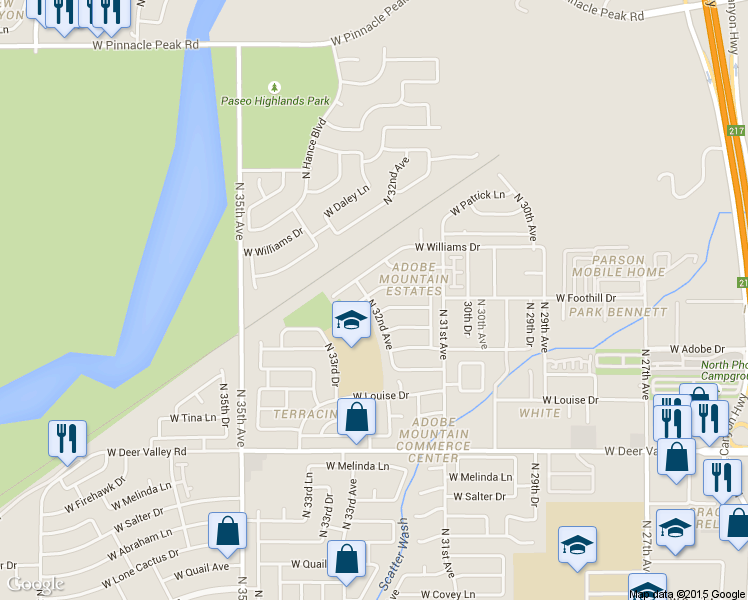 map of restaurants, bars, coffee shops, grocery stores, and more near 22246 North 32nd Avenue in Phoenix