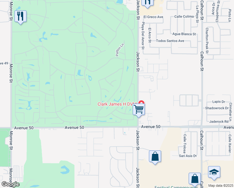 map of restaurants, bars, coffee shops, grocery stores, and more near 49652 Wayne Street in Indio