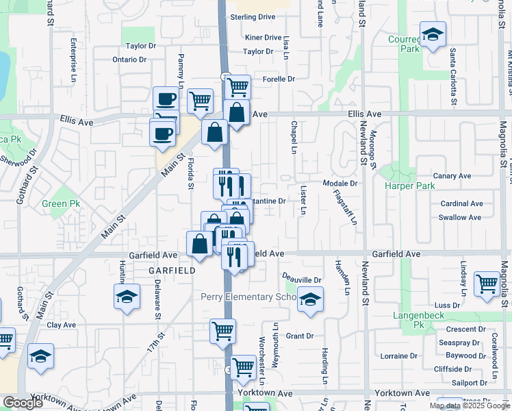 map of restaurants, bars, coffee shops, grocery stores, and more near 18882 Valley Circle in Huntington Beach