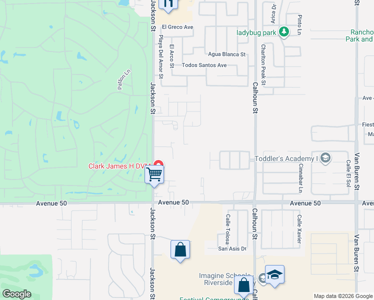map of restaurants, bars, coffee shops, grocery stores, and more near 49604 Jackson Street in Indio