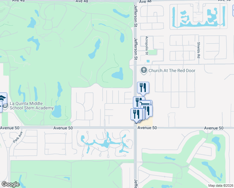 map of restaurants, bars, coffee shops, grocery stores, and more near 49475 Loren Court in La Quinta