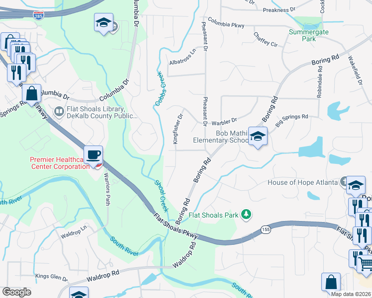 map of restaurants, bars, coffee shops, grocery stores, and more near in Panthersville