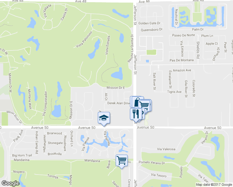 map of restaurants, bars, coffee shops, grocery stores, and more near 49475 Loren Court in La Quinta