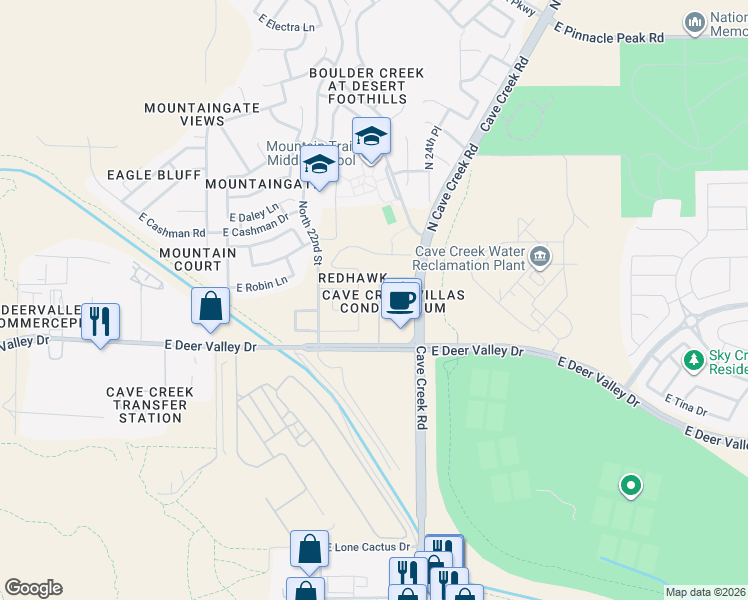 map of restaurants, bars, coffee shops, grocery stores, and more near 2250 East Deer Valley Rd in Phoenix