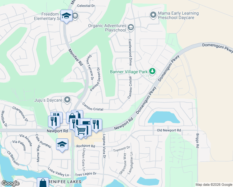 map of restaurants, bars, coffee shops, grocery stores, and more near 29745 Peacock Mountain Drive in Menifee