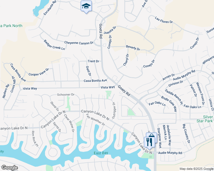 map of restaurants, bars, coffee shops, grocery stores, and more near 23900 Vista Way in Menifee