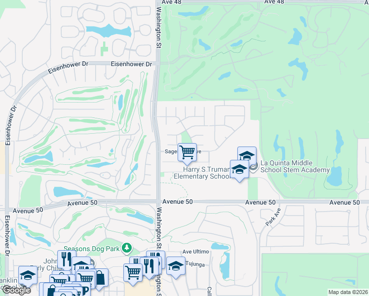 map of restaurants, bars, coffee shops, grocery stores, and more near 78655 Vía Sonata in La Quinta
