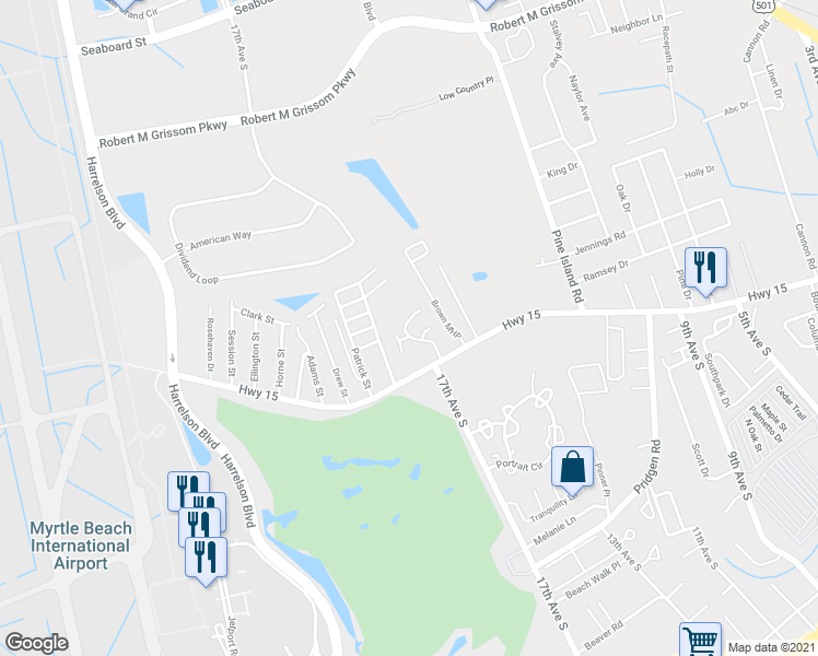 map of restaurants, bars, coffee shops, grocery stores, and more near 1214 Estepa Court in Myrtle Beach