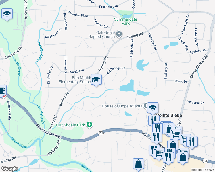 map of restaurants, bars, coffee shops, grocery stores, and more near 3226 Harbor Woods Road in Decatur