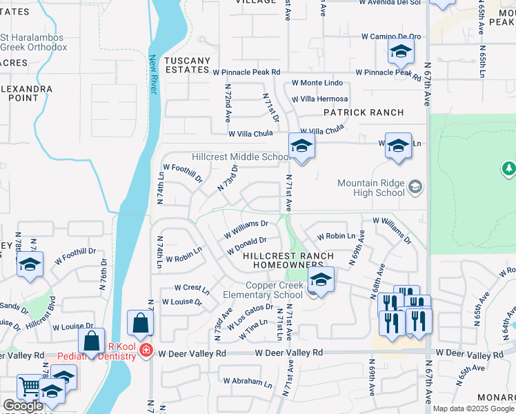 map of restaurants, bars, coffee shops, grocery stores, and more near 7146 West Candelaria Drive in Glendale