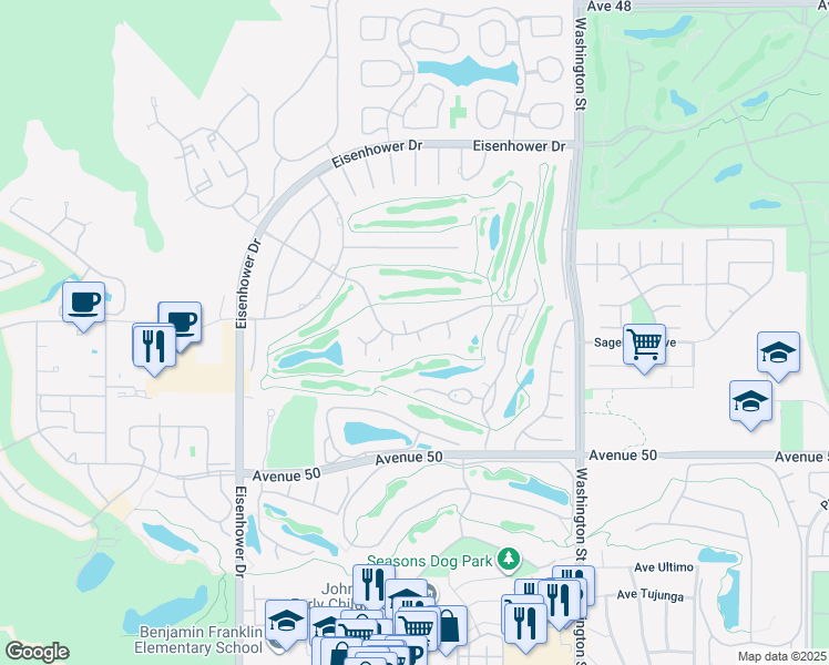 map of restaurants, bars, coffee shops, grocery stores, and more near 49781 Coachella Drive in La Quinta