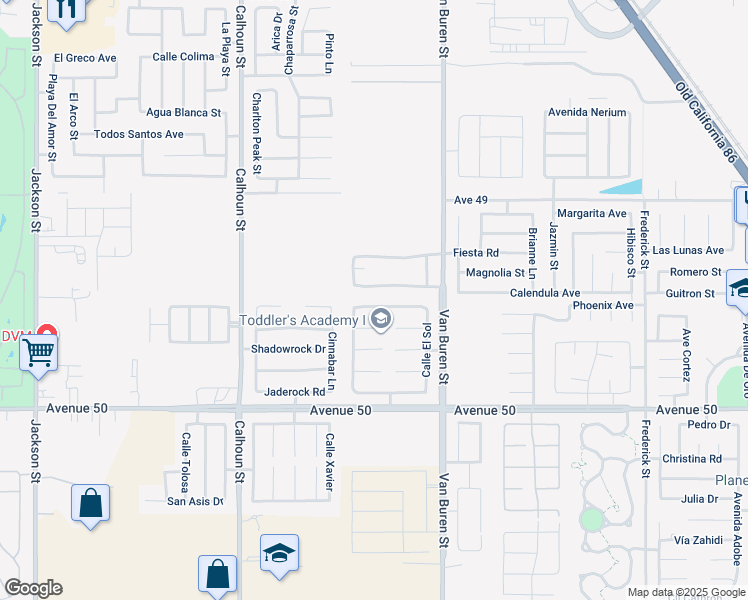 map of restaurants, bars, coffee shops, grocery stores, and more near 83820 Avenida La Luna in Coachella