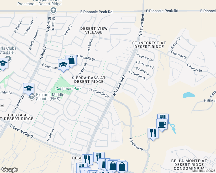 map of restaurants, bars, coffee shops, grocery stores, and more near 4709 East Williams Drive in Phoenix