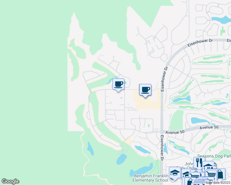 map of restaurants, bars, coffee shops, grocery stores, and more near 77331 Avenue Fernando in La Quinta