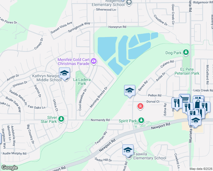 map of restaurants, bars, coffee shops, grocery stores, and more near 25352 Clear Canyon Circle in Menifee