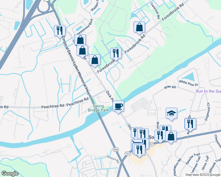 map of restaurants, bars, coffee shops, grocery stores, and more near 6022 Dick Pond Road in Myrtle Beach