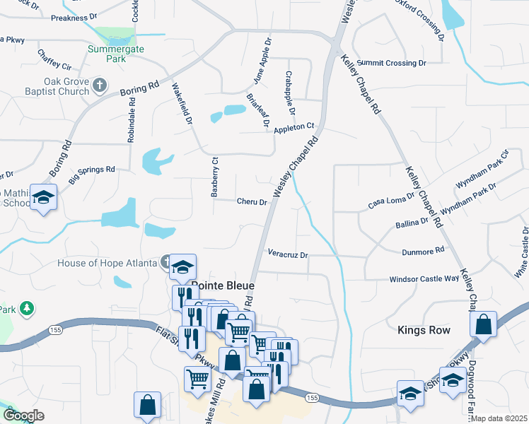 map of restaurants, bars, coffee shops, grocery stores, and more near 3930 Cheru Drive in Decatur