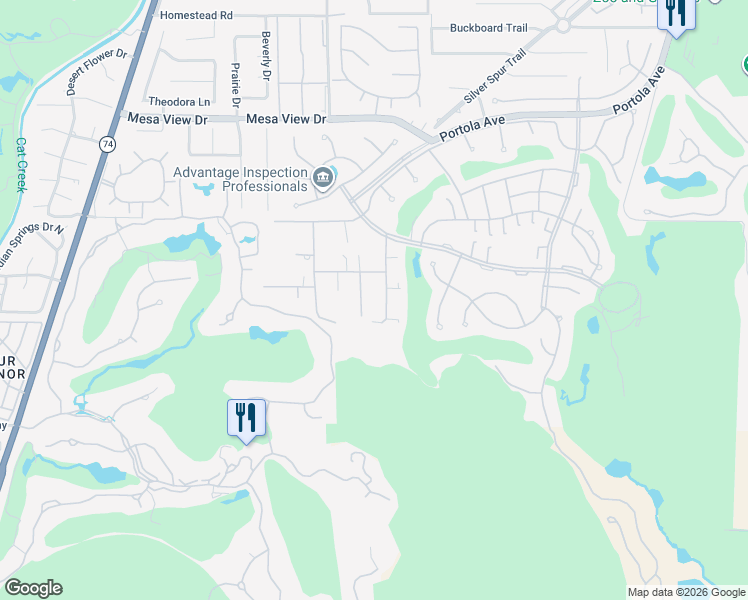 map of restaurants, bars, coffee shops, grocery stores, and more near 49260 Jfk Trail in Palm Desert
