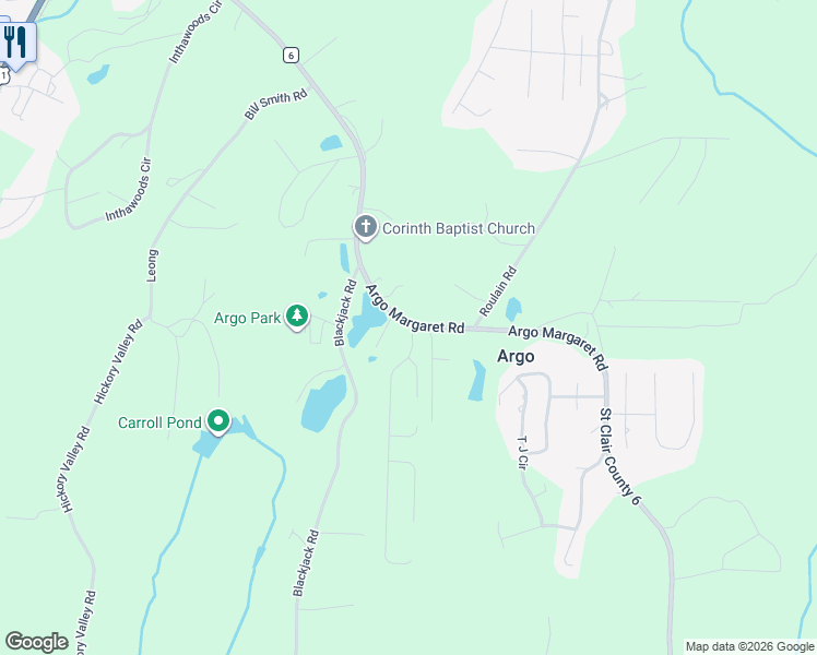 map of restaurants, bars, coffee shops, grocery stores, and more near 1023 Argo Margaret Road in Odenville