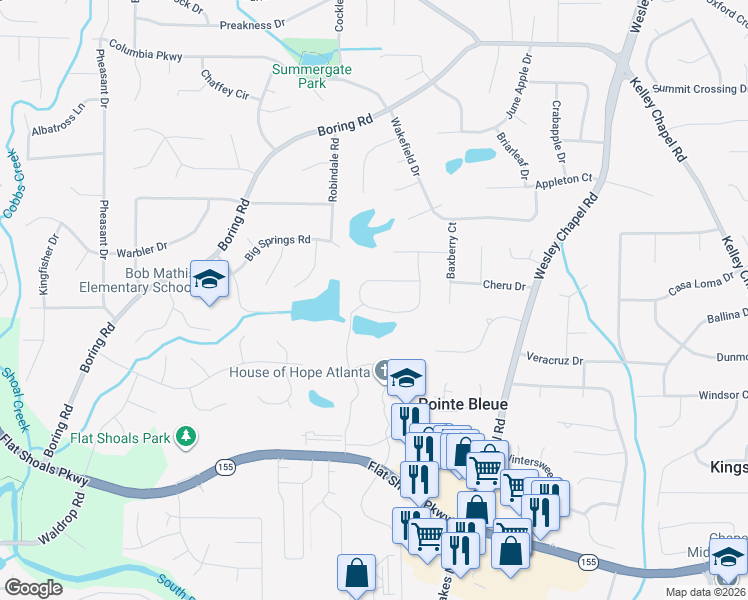 map of restaurants, bars, coffee shops, grocery stores, and more near 3343 Harvester Woods Road in Decatur