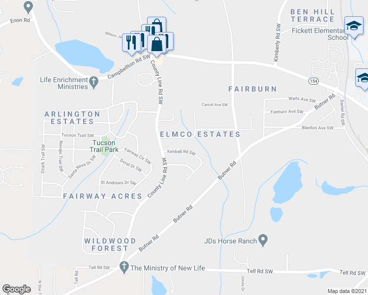 map of restaurants, bars, coffee shops, grocery stores, and more near 4418 Creek Valley Court Southwest in Atlanta