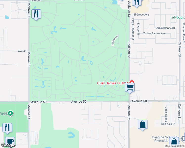 map of restaurants, bars, coffee shops, grocery stores, and more near 49464 Sherman Drive in Indio